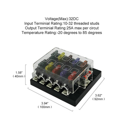 10 Circuit RV Blade Fuse Box Holder with Waterproof Cover - GenuineMarine