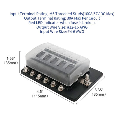 12 Circuit Waterproof Fuse Box Holder with LED Indicator - GenuineMarine