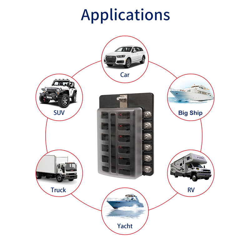 12 Circuit Waterproof Fuse Box Holder with LED Indicator - GenuineMarine