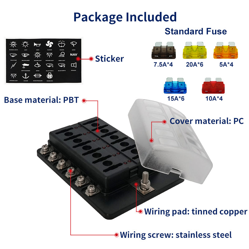 12 Circuit Waterproof Fuse Box Holder with LED Indicator - GenuineMarine