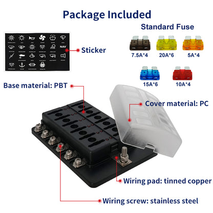 12 Circuit Waterproof Fuse Box Holder with LED Indicator - GenuineMarine