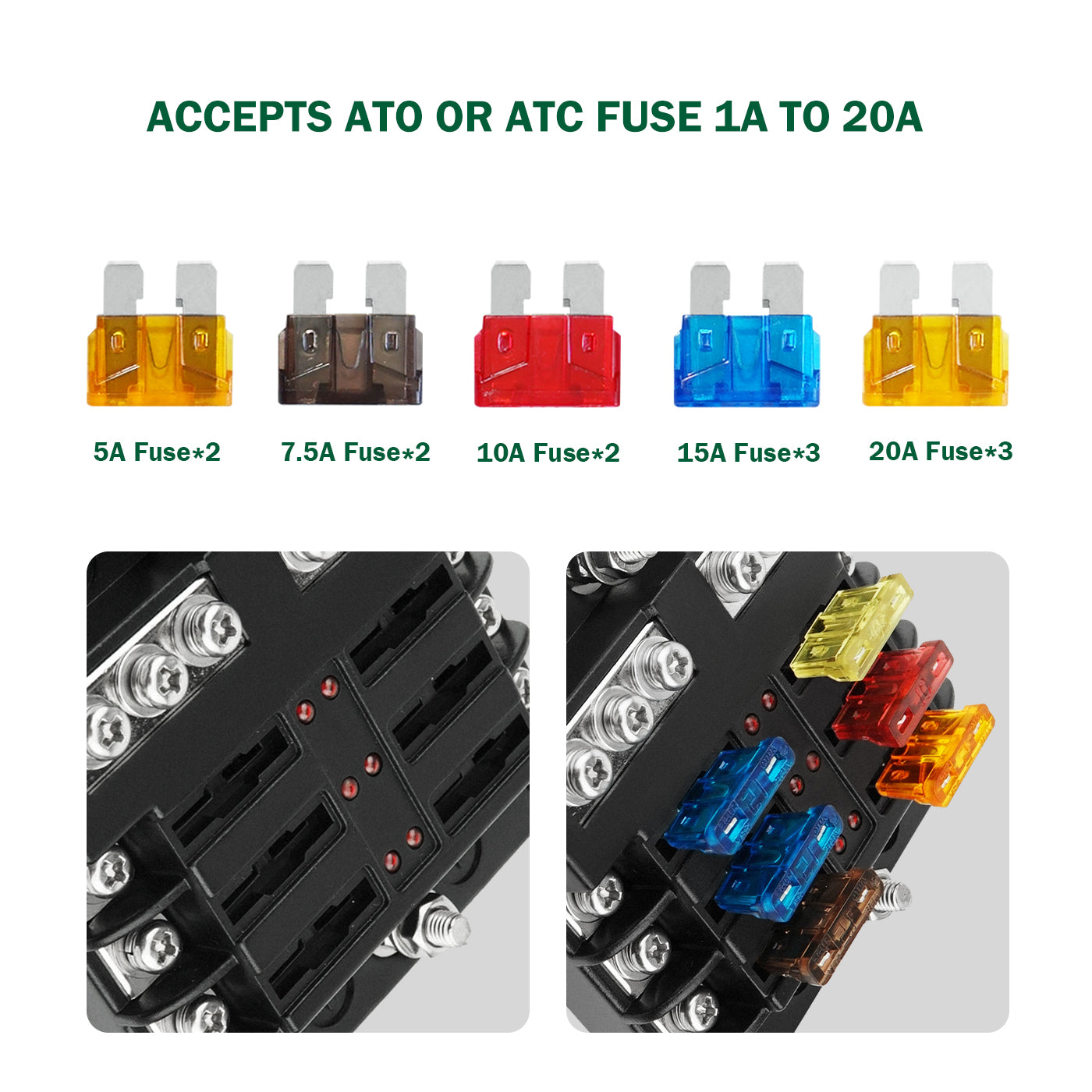 LENKRAD 12 Volt Fuse Block, Marine Fuse Panel with LED Indicator, 6 Circuits with Negative Bus Fuse Box for Car Marine RV Truck DC 12-24V, Fuses Included, Durable Protection Cover, Sticker Lable - THALASSA