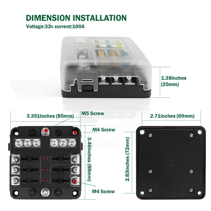 LENKRAD 12 Volt Fuse Block, Marine Fuse Panel with LED Indicator, 6 Circuits with Negative Bus Fuse Box for Car Marine RV Truck DC 12-24V, Fuses Included, Durable Protection Cover, Sticker Lable - THALASSA