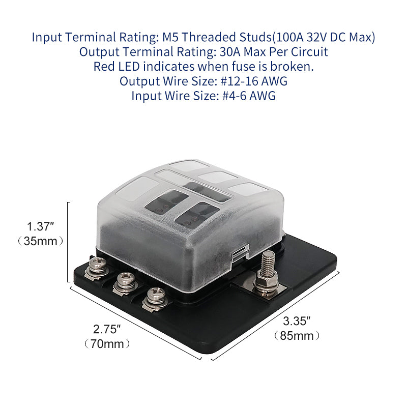 6 Way Fuse Block Bolt Terminal ATS For Car Boat Marine - GenuineMarine