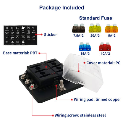 6 Way Fuse Block Bolt Terminal ATS For Car Boat Marine - GenuineMarine