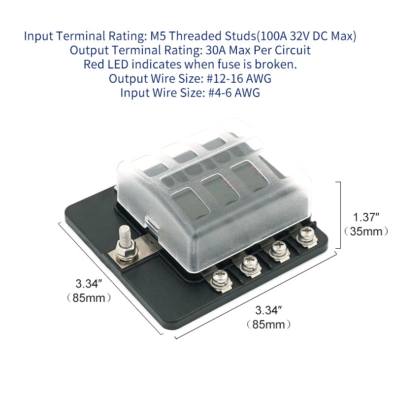 8 Position ST Fuse Block Bolt Terminal ATC/ATO/ATS Waterproof - GenuineMarine