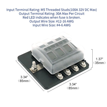 8 Position ST Fuse Block Bolt Terminal ATC/ATO/ATS Waterproof - GenuineMarine