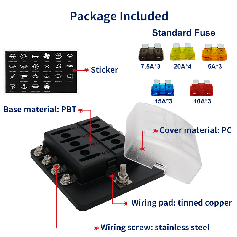 8 Position ST Fuse Block Bolt Terminal ATC/ATO/ATS Waterproof - GenuineMarine