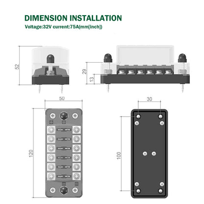 LENKRAD 6 Way Automotive Fuse Block with Negative Bus 12V Blade Fuse Holder ATC/ATO Standard Fuse Box, Waterproof Cover, Bolt Connect Terminals, Label Stickers for Automotive Cars Trucks RV Campers - THALASSA