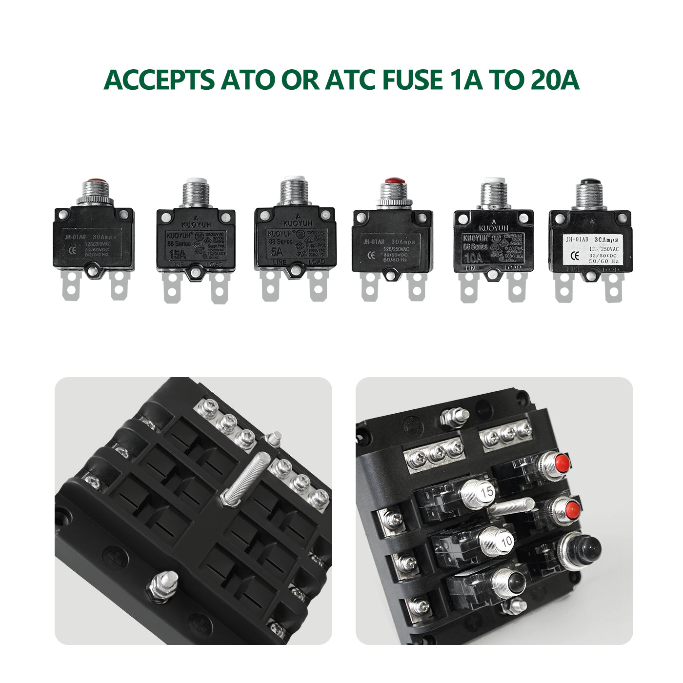 LENKRAD 6 Way Blade Fuse Box W/Negative Bus for ATC/ATO Fuse Box with Ground, LED Indicator & Protection Cover, 10-30V DC - THALASSA