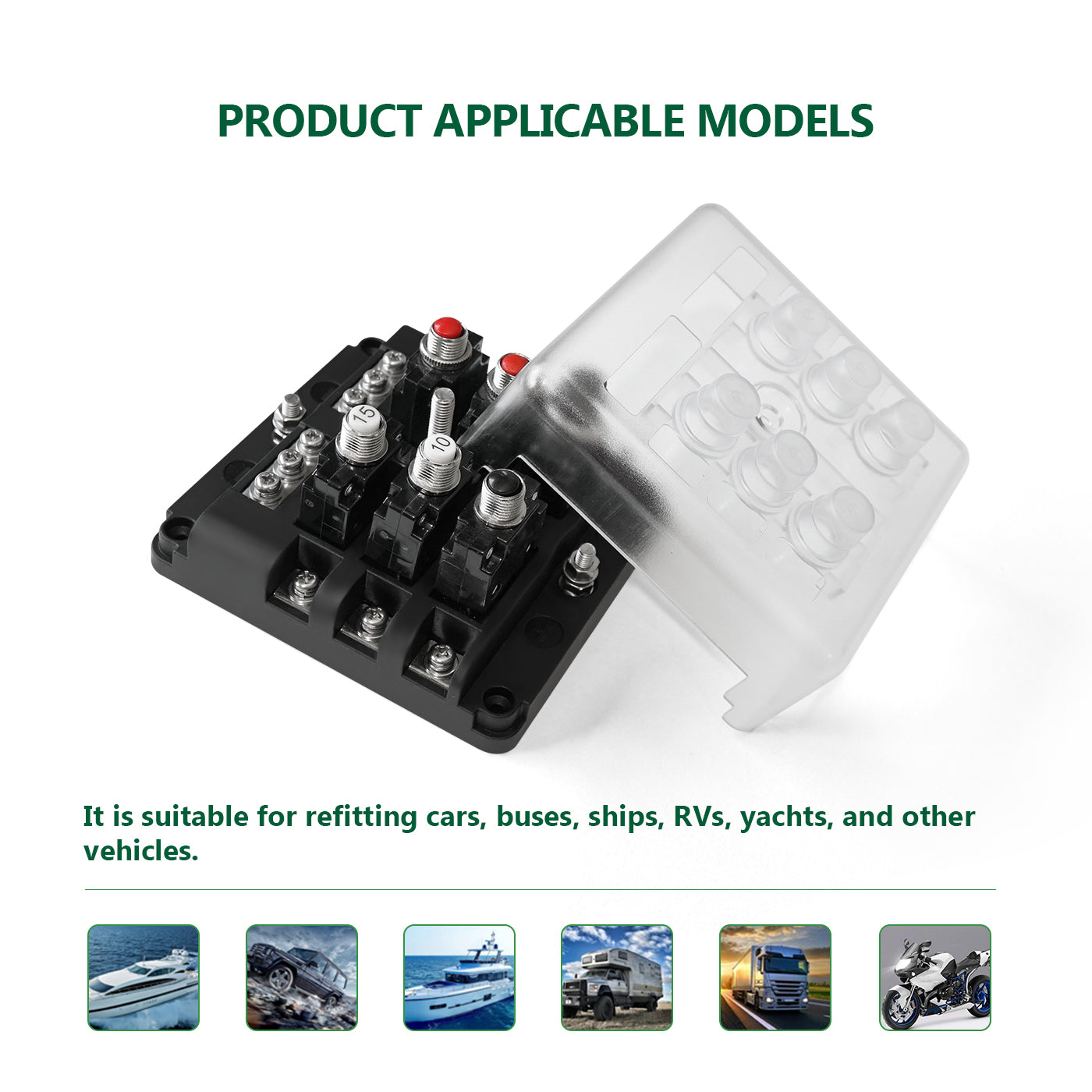 LENKRAD 6 Way Blade Fuse Box W/Negative Bus for ATC/ATO Fuse Box with Ground, LED Indicator & Protection Cover, 10-30V DC - THALASSA