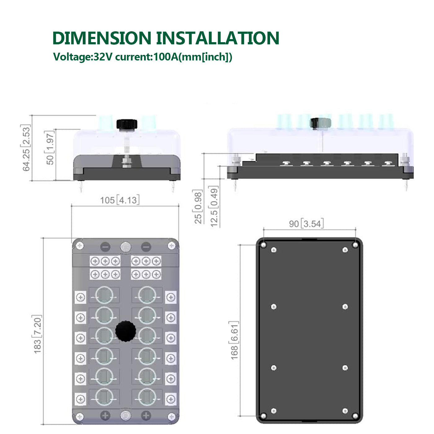 LENKRAD 12 Way Fuse Block Negative Bus - ATC/ATO Fuse Box with Ground, LED Light Indication & Protection Cover, Bolt Connect Terminals for Car Marine RV Truck - THALASSA