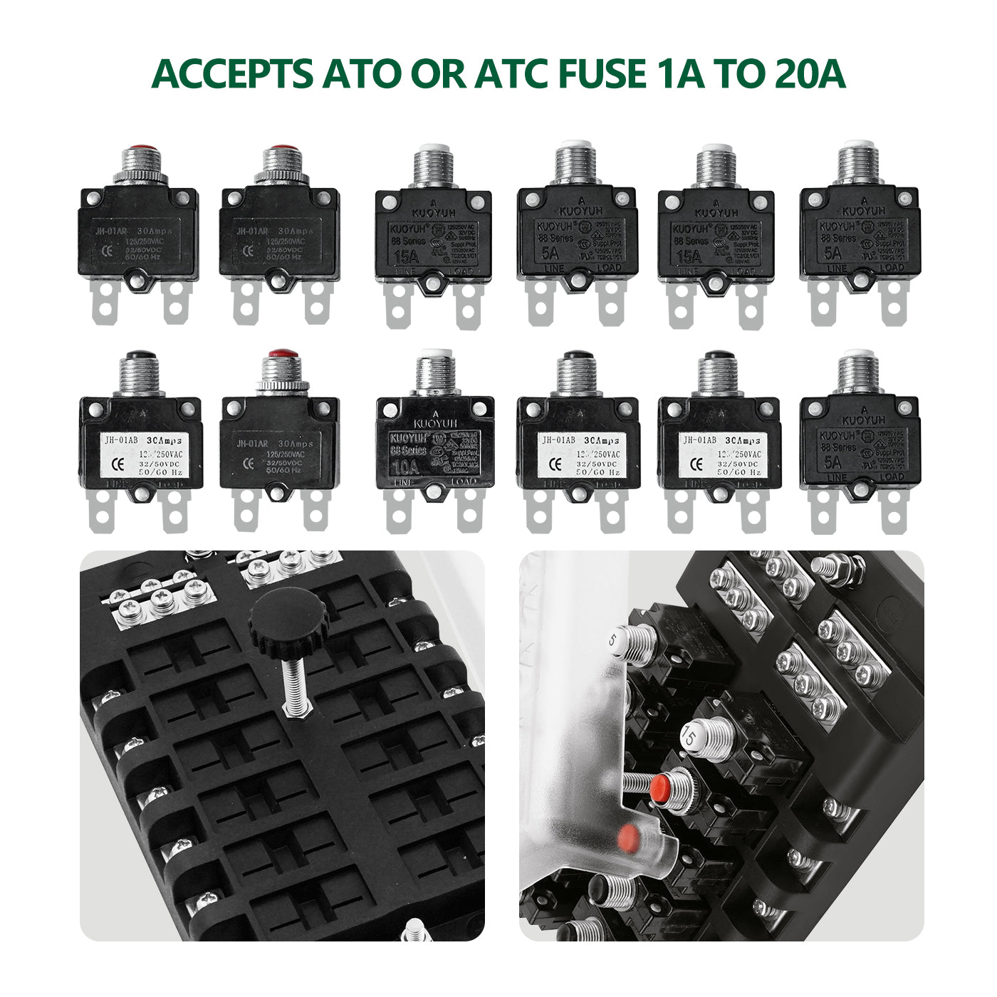 LENKRAD 12 Way Fuse Block Negative Bus - ATC/ATO Fuse Box with Ground, LED Light Indication & Protection Cover, Bolt Connect Terminals for Car Marine RV Truck - THALASSA