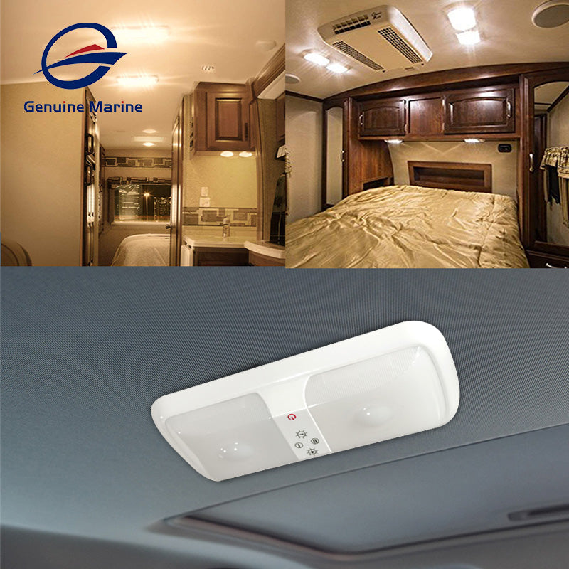 GenuineMarine 12V RV LED Ceiling Double Dome Touch Light White 4000-4500K-  Surface Mount Dimmable Interior Lighting for Car RV Trailer Camper Boat