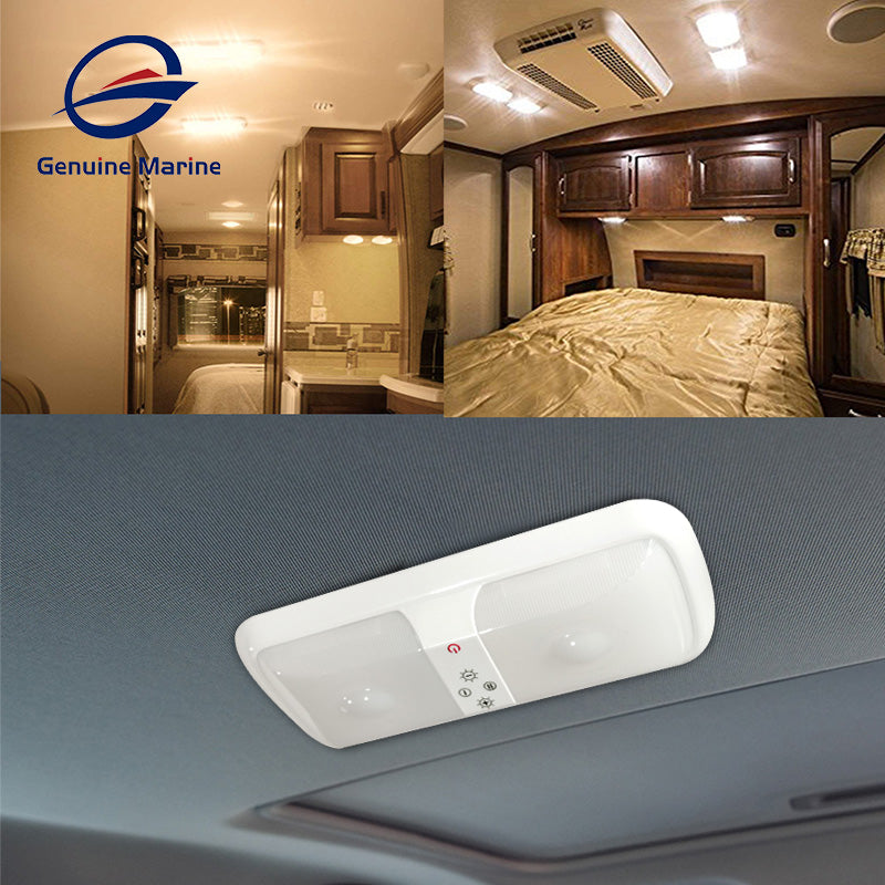 GenuineMarine 12V RV LED Ceiling Double Dome Touch Light White