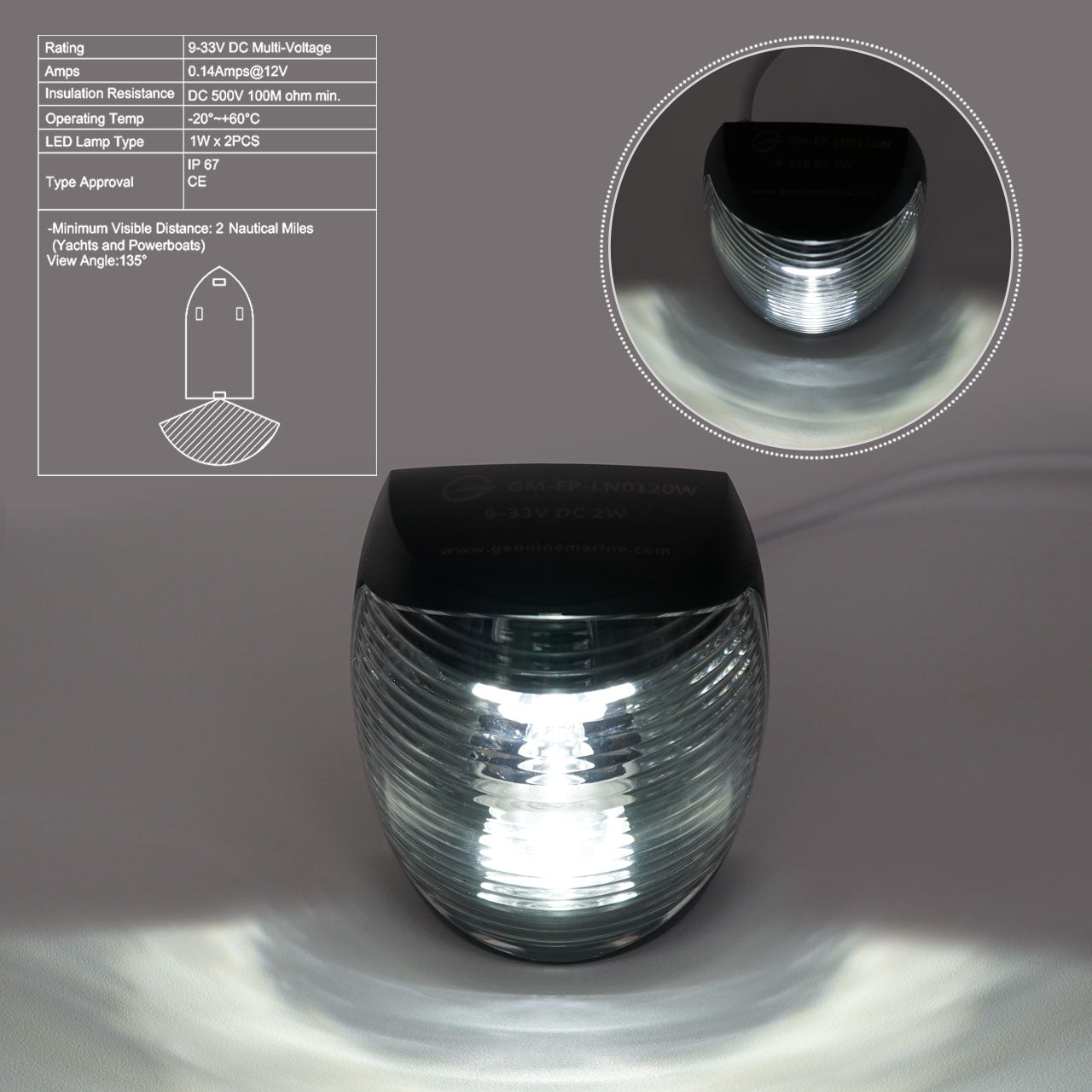 2 NM White LED 135° Stern Light+3 NM Bi-Color LED (Green and Red) 225° Boat Navigation Light, US Coast Guard, ABYC A-16 and CE Certifications – Operates at 12V/24V IP67 - THALASSA