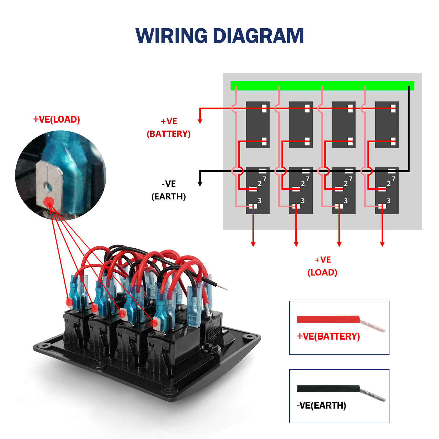 GenuineMarine 4/6/8 Gang Rocker Switch Panel Waterproof with Fuse for Yacht Boat - THALASSA