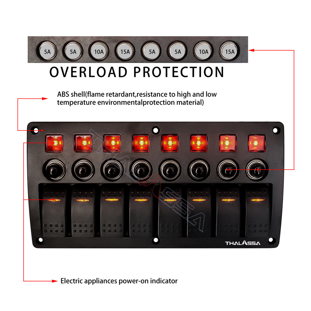 Waterproof Switch Panel 4 8 Bit with Insurance Circuit Breaker RV, Yacht, Ship accessories, Modified Motorhome Accessories - GenuineMarine