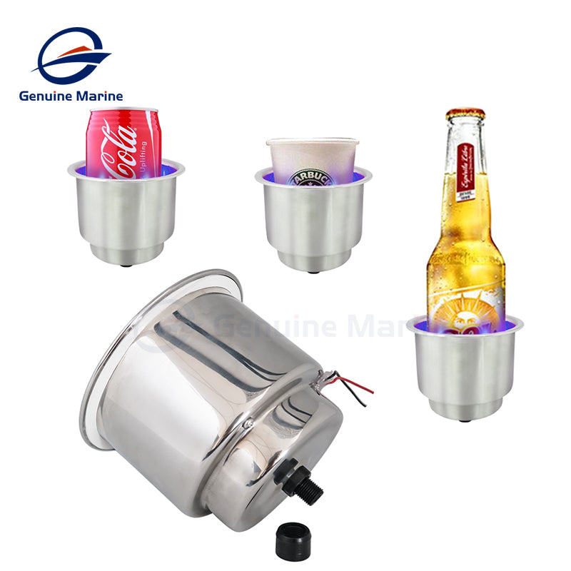 2Pcs Blue LED Stainless Steel Cup Holder with Drain - GenuineMarine
