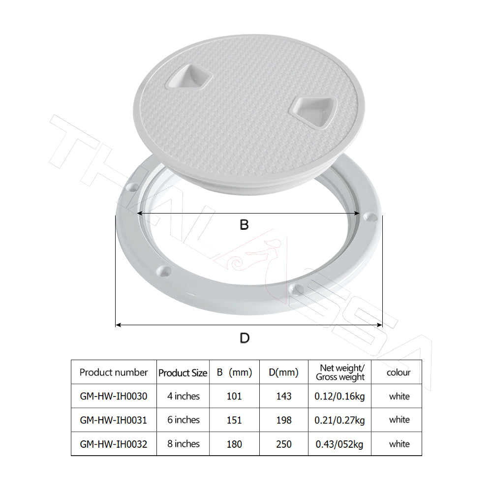 GenuineMarine-THALASSA 4/6/8 inch Round & Square Inspection Port Deck Cover Hatch Hand hole Cover Yacht Official Boat Speedboat Motorhome - GenuineMarine