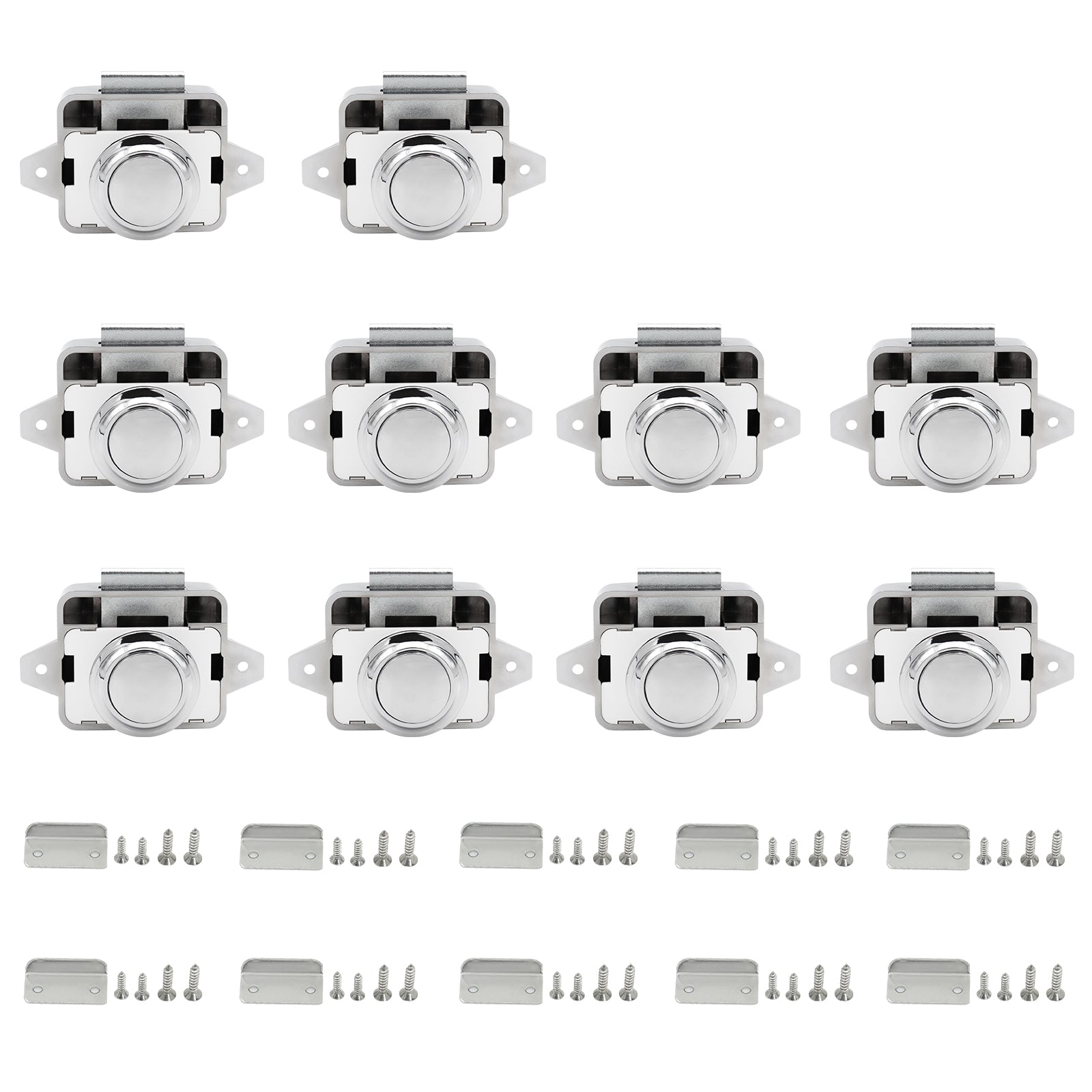 LENKRAD 10 Packs Push Button Cabinet Knobs Keyless Push Button, Chrome Push Button Cabinet Door Latch for RV Yachts Motorhome Camper Caravan - THALASSA