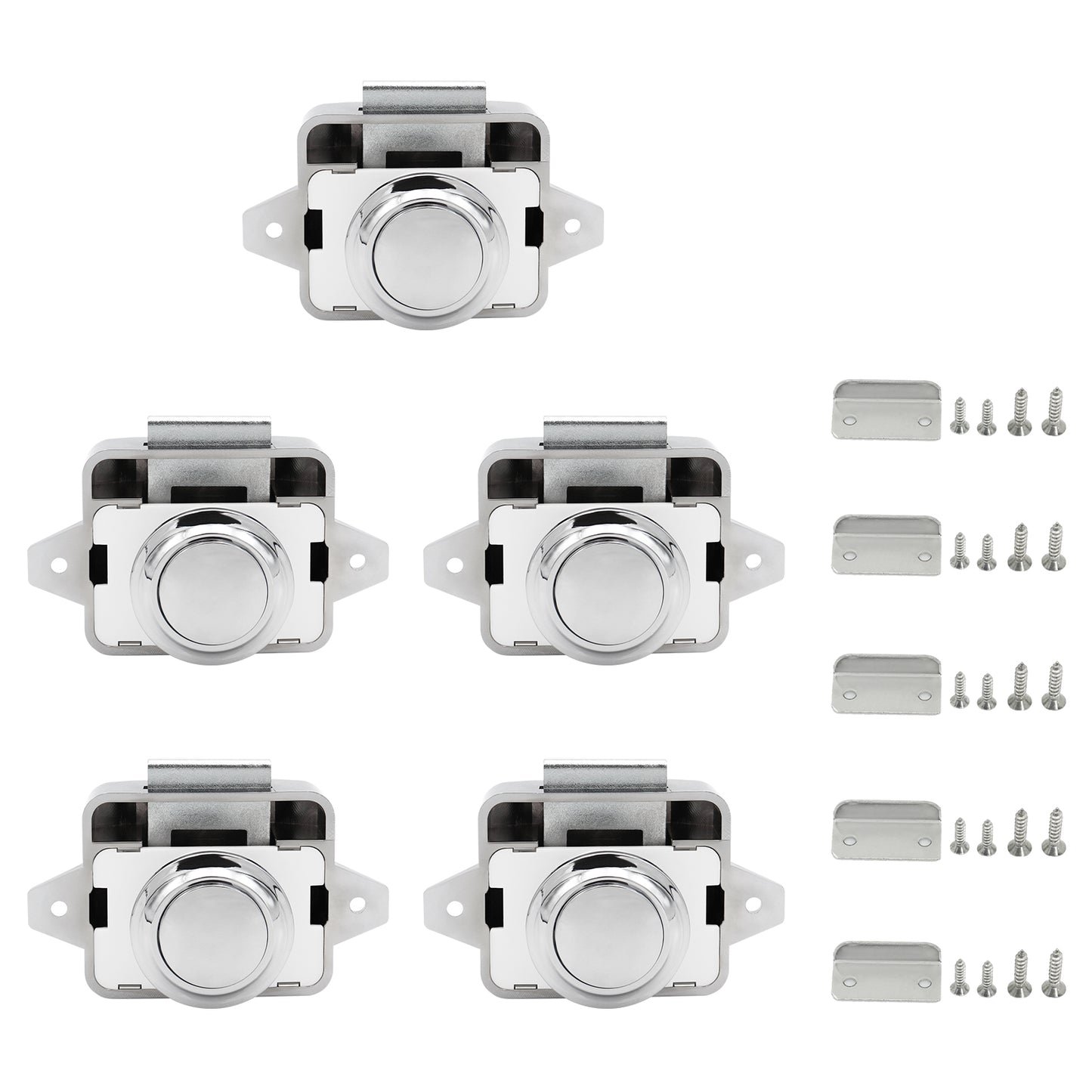 LENKRAD Push Button Drawer Latch, 5 Packs Camper Cupboard Knob RV Compartment Latch Catches for Caravan Yacht Boat Motorhome Cabinet Drawer, ABS & Zinc Alloy - THALASSA