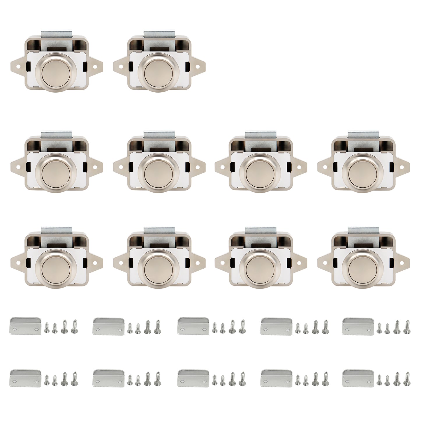 LENKRAD 10 Packs Push Button Latch for cabinets Keyless Push Button, Nickel Push Button Cabinet Door Latch for RV Motorhome Camper Caravan - THALASSA