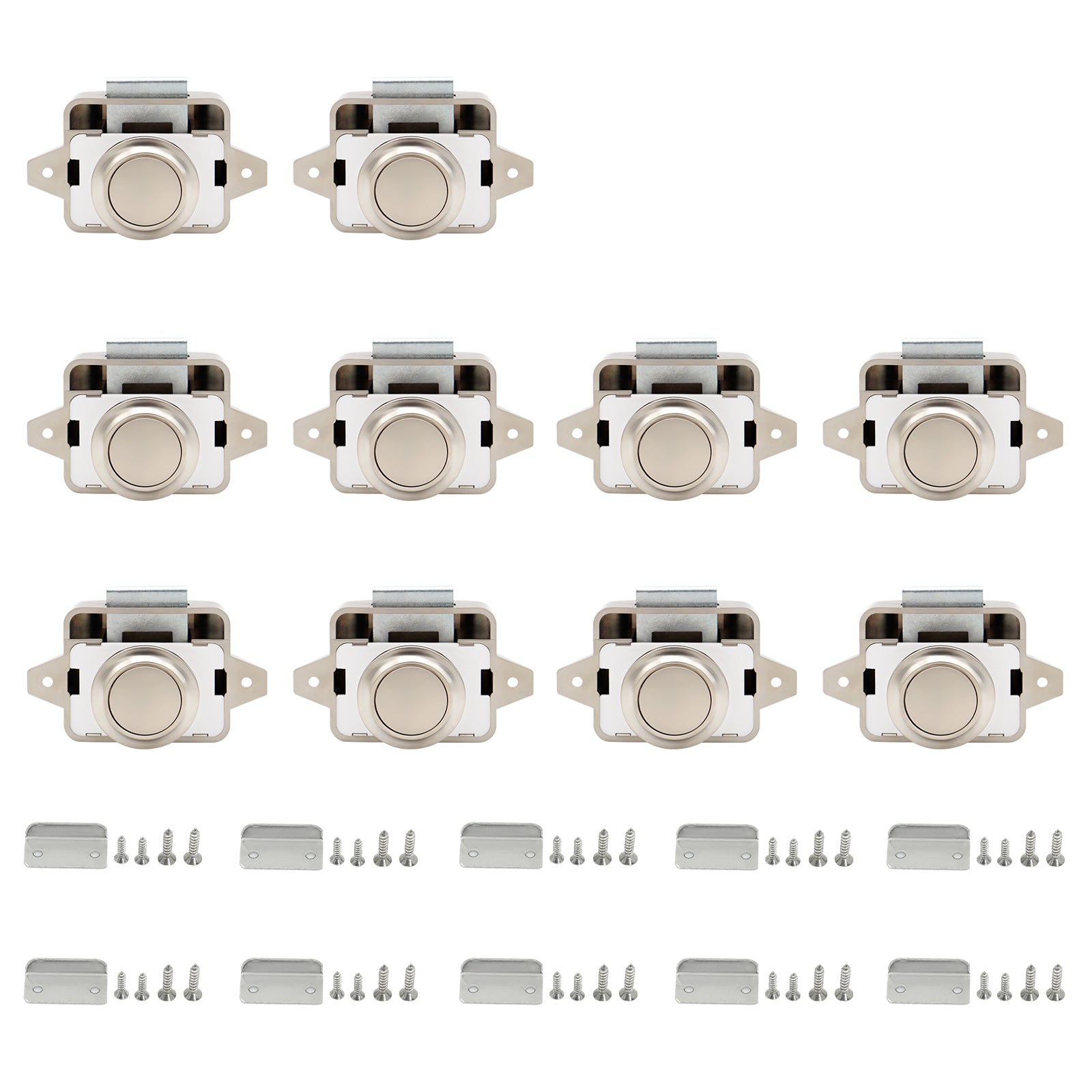 LENKRAD 10 Packs Push Button Latch for cabinets Keyless Push Button, Nickel Push Button Cabinet Door Latch for RV Motorhome Camper Caravan - THALASSA