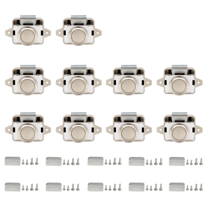 LENKRAD 10 Packs Push Button Latch for cabinets Keyless Push Button, Nickel Push Button Cabinet Door Latch for RV Motorhome Camper Caravan - THALASSA