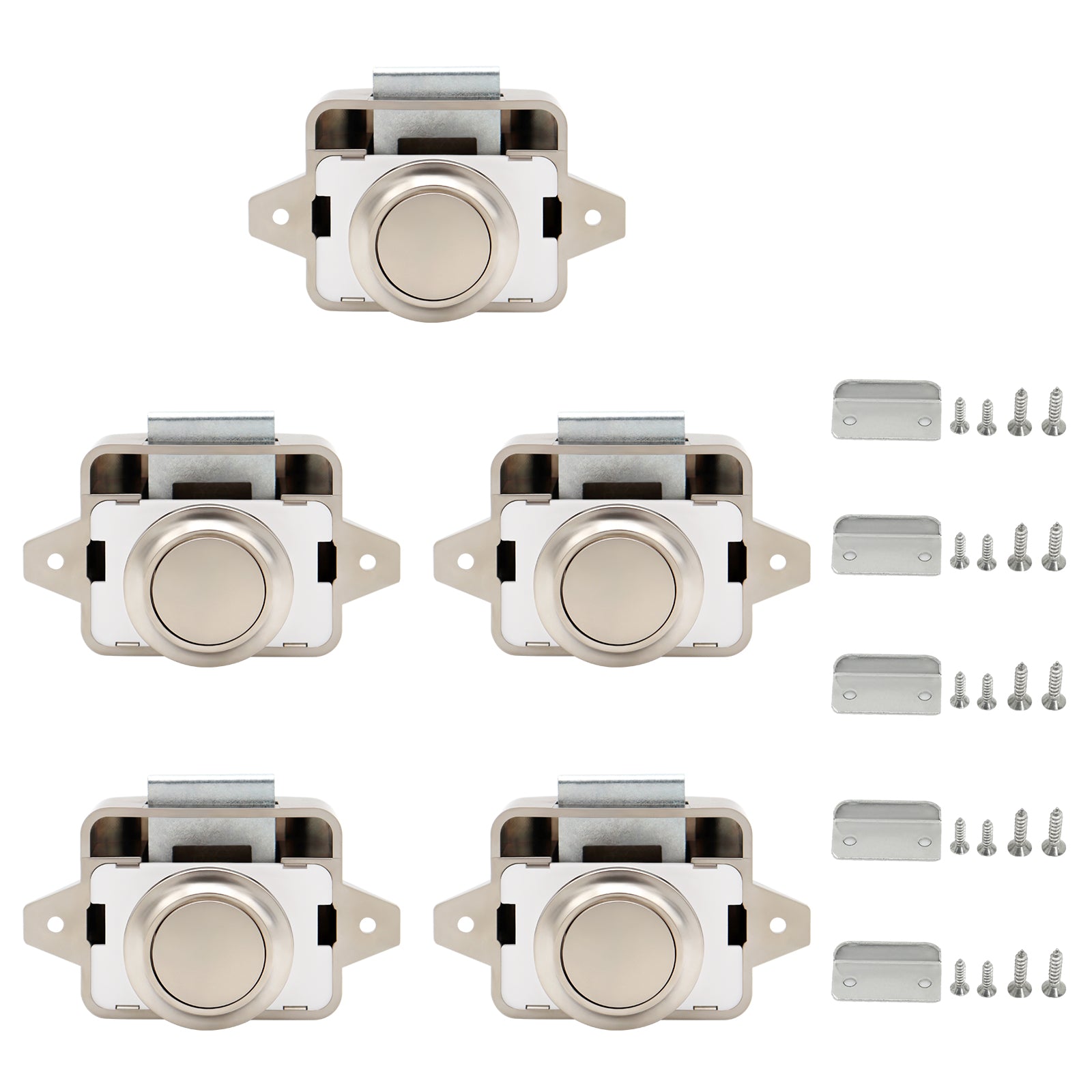 LENKRAD RV Push Button Cabinet Knobs, 5 Packs Push Button Cabinet Door Latch for Caravan Yacht Boat Motorhome Cabinet Drawer, ABS & Zinc Alloy - THALASSA