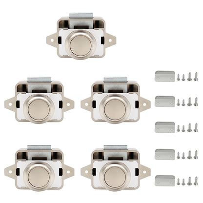 LENKRAD RV Push Button Cabinet Knobs, 5 Packs Push Button Cabinet Door Latch for Caravan Yacht Boat Motorhome Cabinet Drawer, ABS & Zinc Alloy - THALASSA
