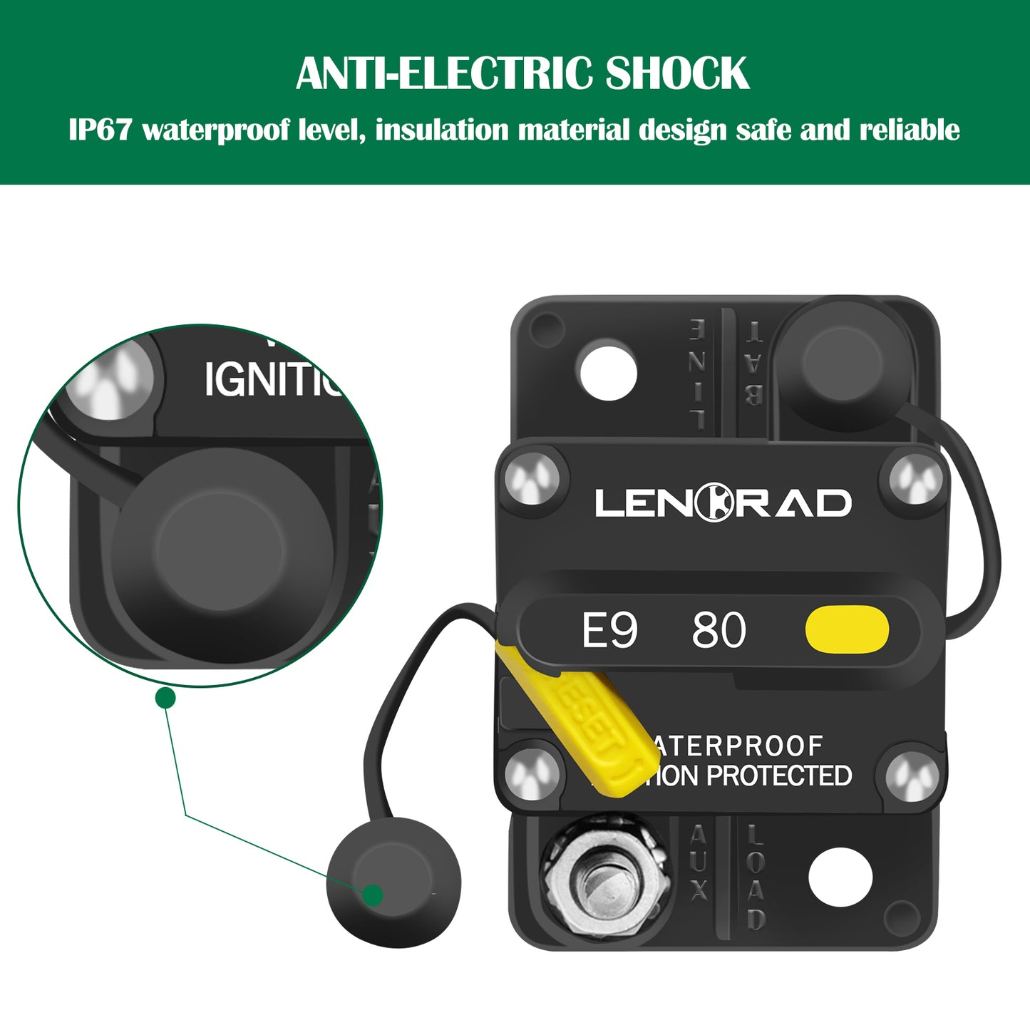 LENKRAD 80 Amp Circuit Breaker 12V with Manual Reset Switch Button for Boat Marine RV Yacht, Boat Circuit Breakers 12V - 48V DC, Waterproof(Surface Mount) - THALASSA