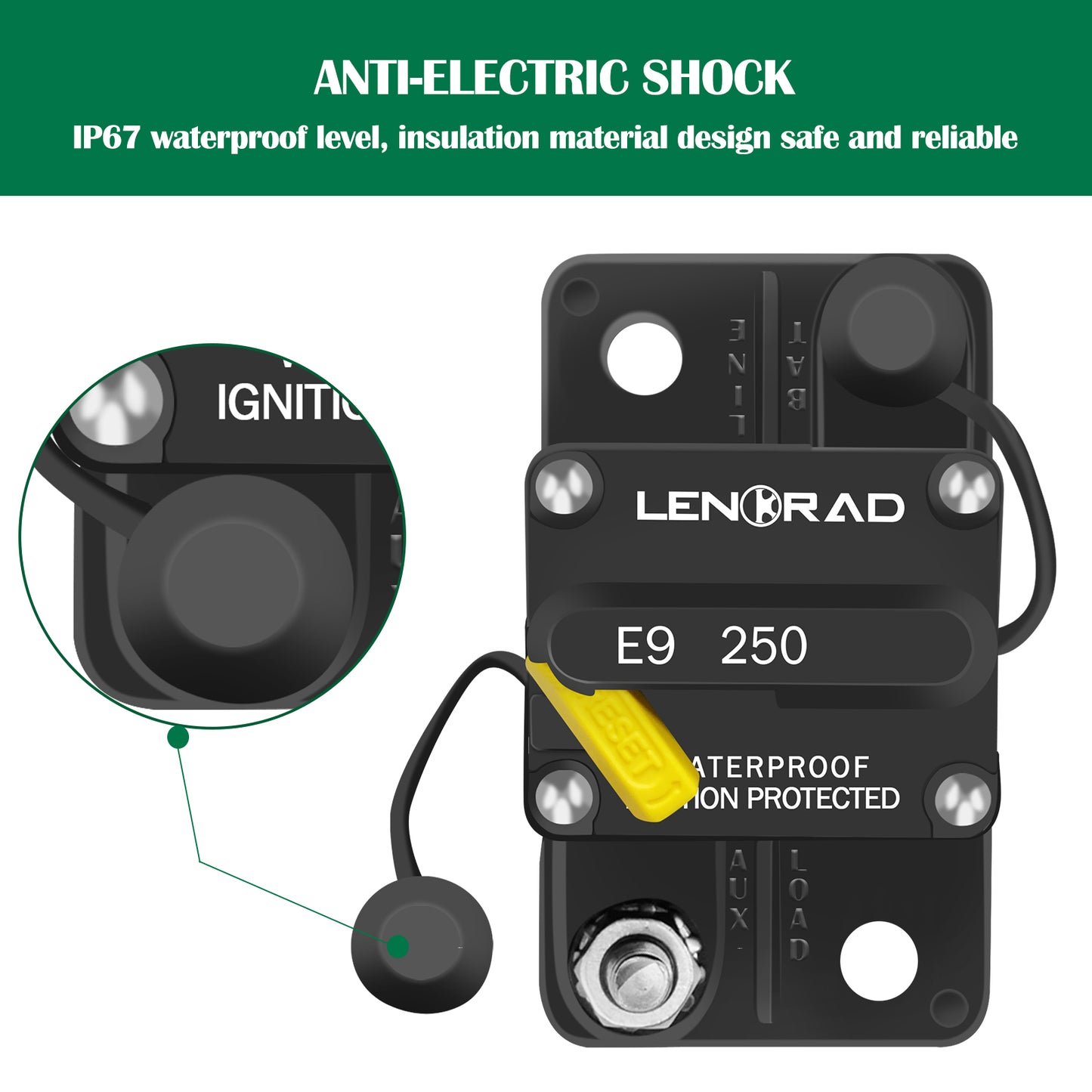 LENKRAD 250 Amp Circuit Breaker with Manual Reset Switch Button for Marine RV Yacht, 12V - 48V DC, Waterproof(Surface Mount) - THALASSA