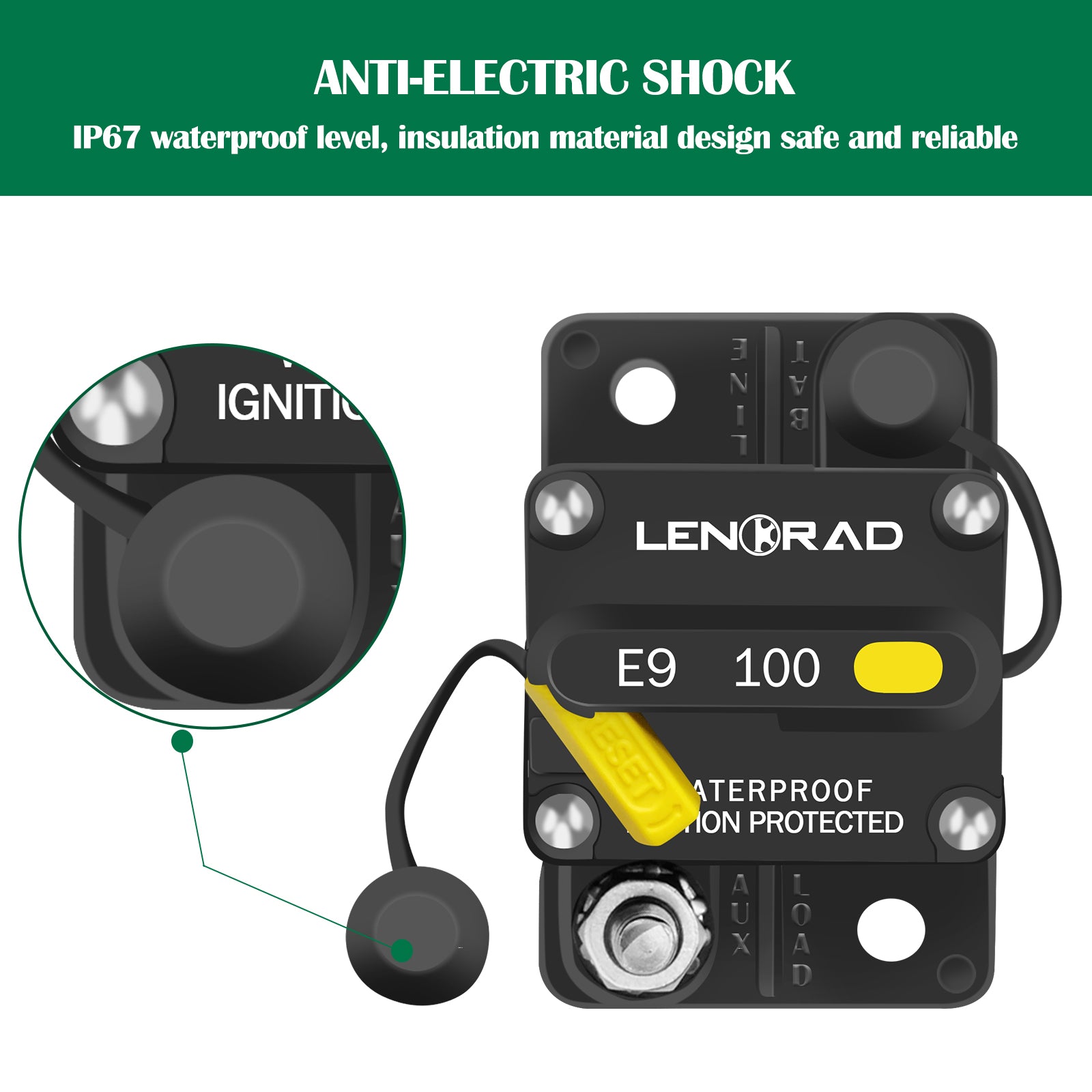 LENKRAD 100 Amp Circuit Breaker 12V with Manual Reset Switch Button for Boat Marine RV Yacht, Boat Circuit Breakers 12V - 48V DC, Waterproof(Surface Mount) - THALASSA