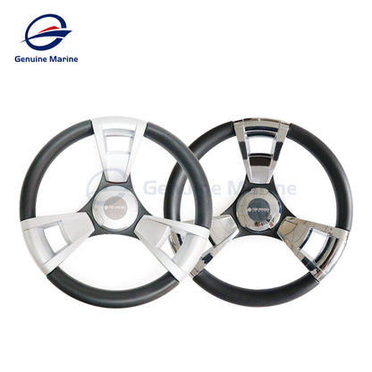 Genuine Marine Durable 350mm 3/4'' Steering Wheel with Matte Chromed Spokes for Marine Canoe Kayak Boat Yacht Dinghy Accessories - GenuineMarine