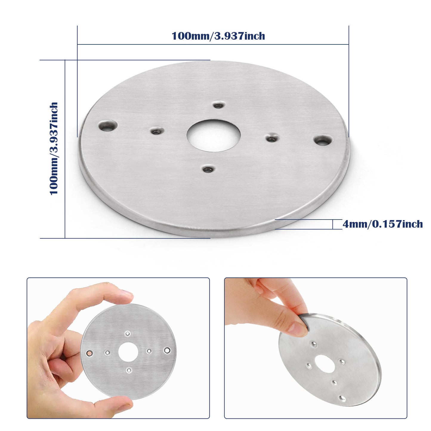 GenuineMarine Stainless Steel Hole Cover Plate for Small Base LED Reading Lamps Installation DIA 3.9”(10 cm) - THALASSA