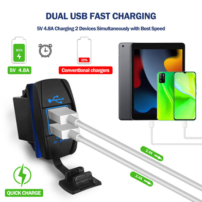 GenuineMarine 4.8A Red/Blue Dual Waterproof USB Port Socket Charger Rocker for Yacht RV Boat Van(2pcs/a peice) - THALASSA