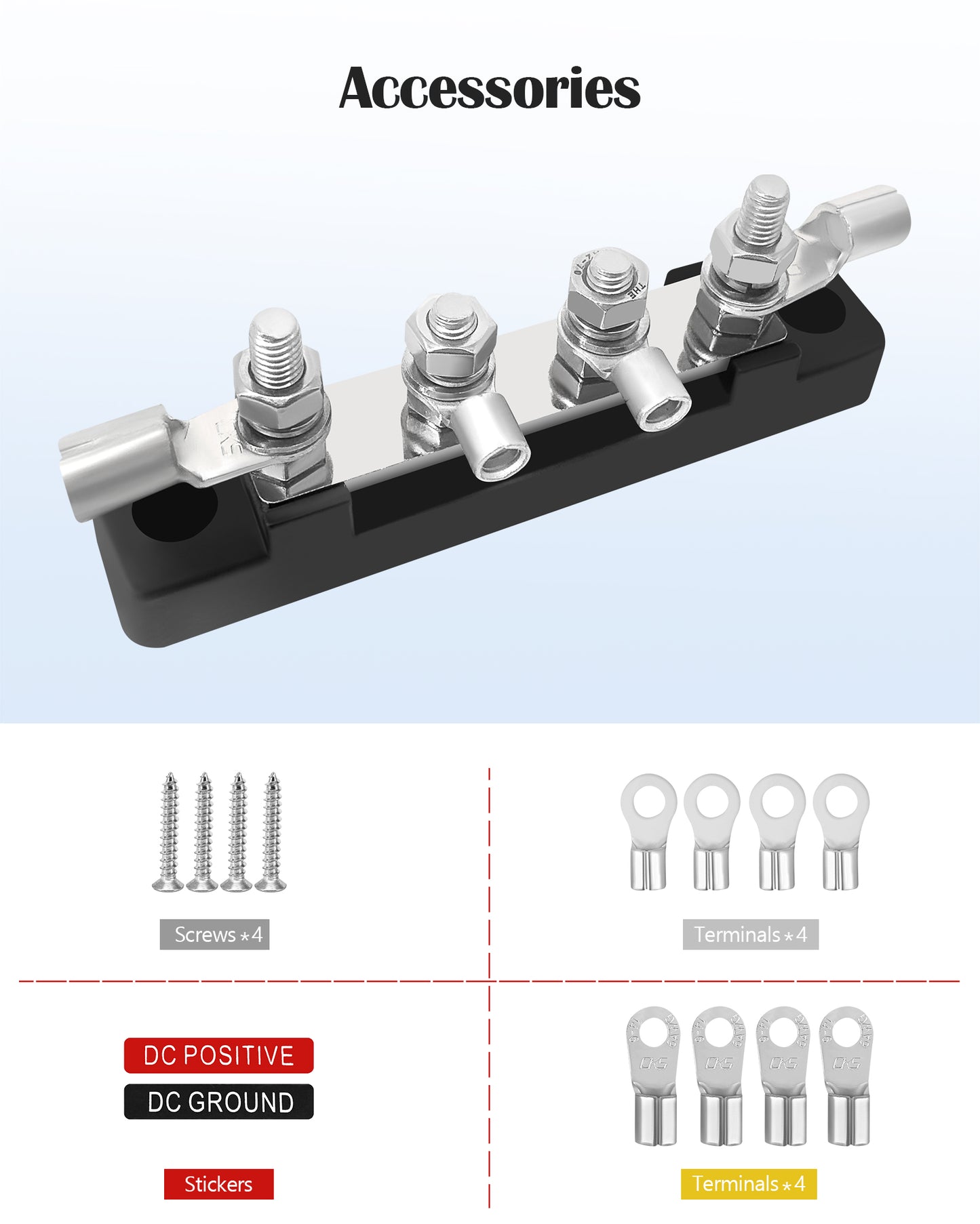 LENKRAD 4 Post Power Distribution Block Bus Bar with Cover, 4 x 10/32" Posts, 4 Terminal Bus Bars, 100 Amp Battery Terminal Distribution Block, 2 Packs - THALASSA