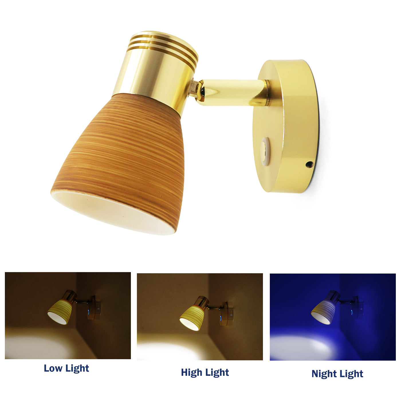 THALASSA 12V Reading Light Teak Color Glass Dimmer Touch Adjustable with/without USB Port - THALASSA