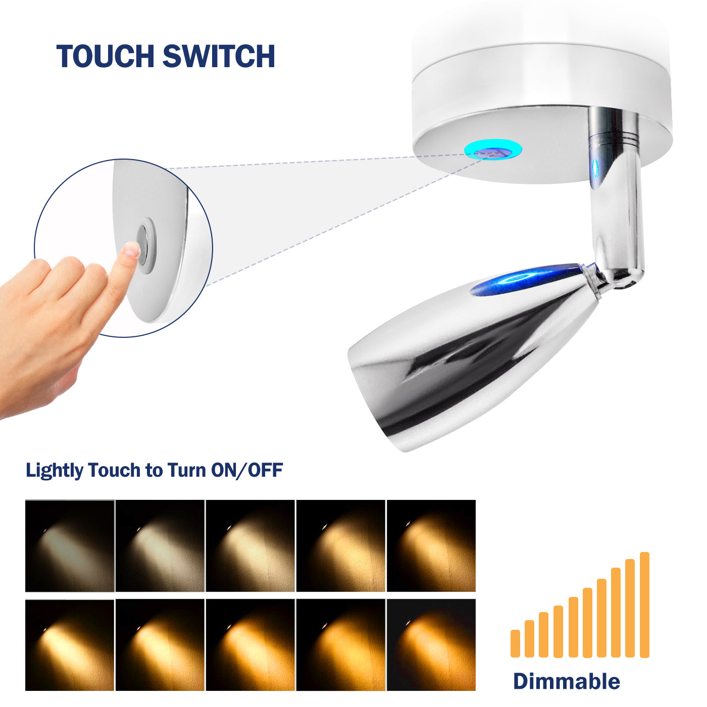 THALASSA 12V-24V Touch Adjustable Switch 90° with/without USB LED Reading Light for Yacht Ship - THALASSA