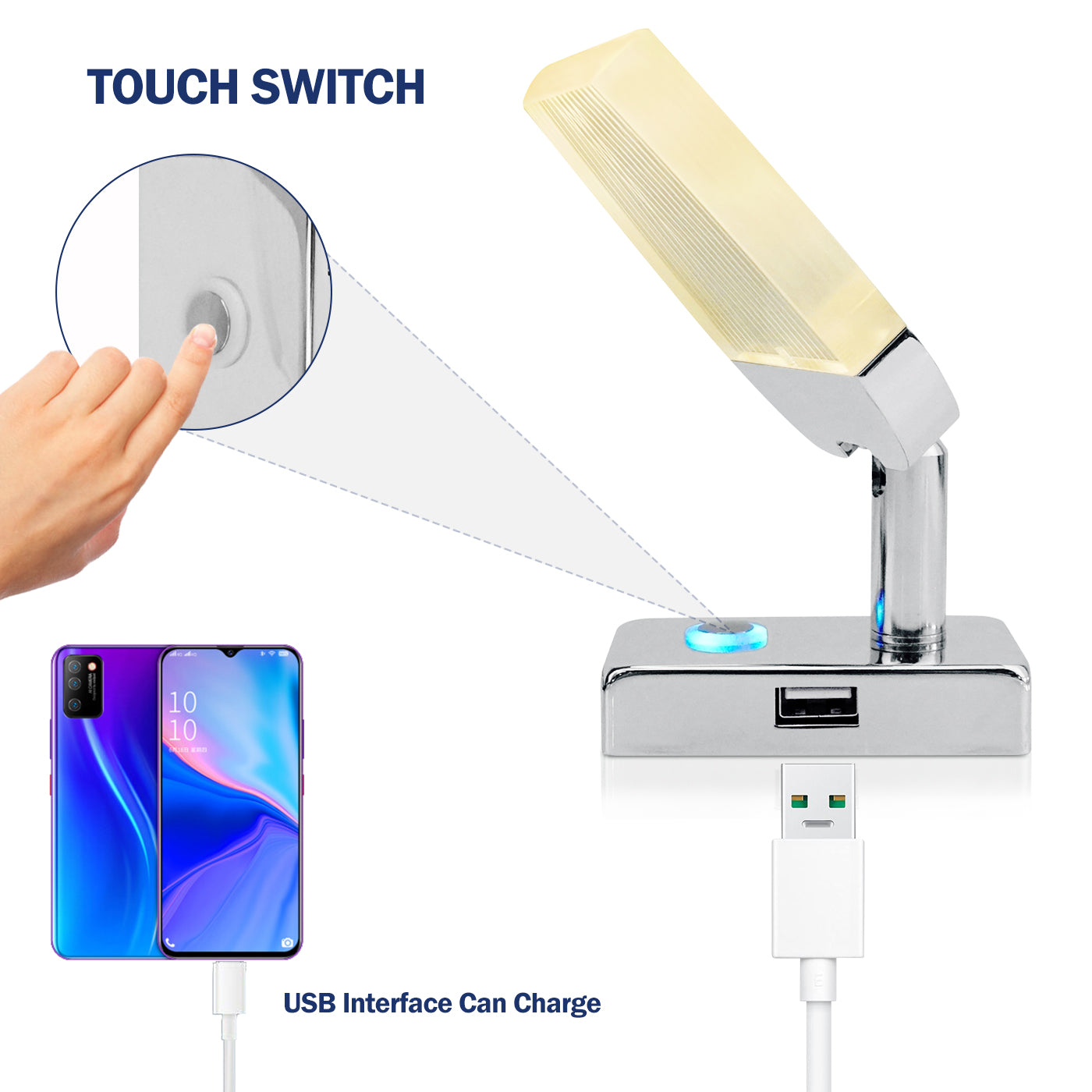 THALASSA DC 12V RV LED Reading Light with/without USB Dimmer Touch Switch for Yacht Boat - THALASSA