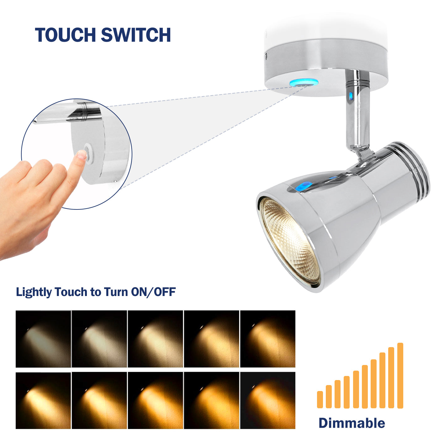 THALASSA 12V24V Touch Switch LED Reading Light Wall Lamp with/without USB for Yatch Boat RV - THALASSA
