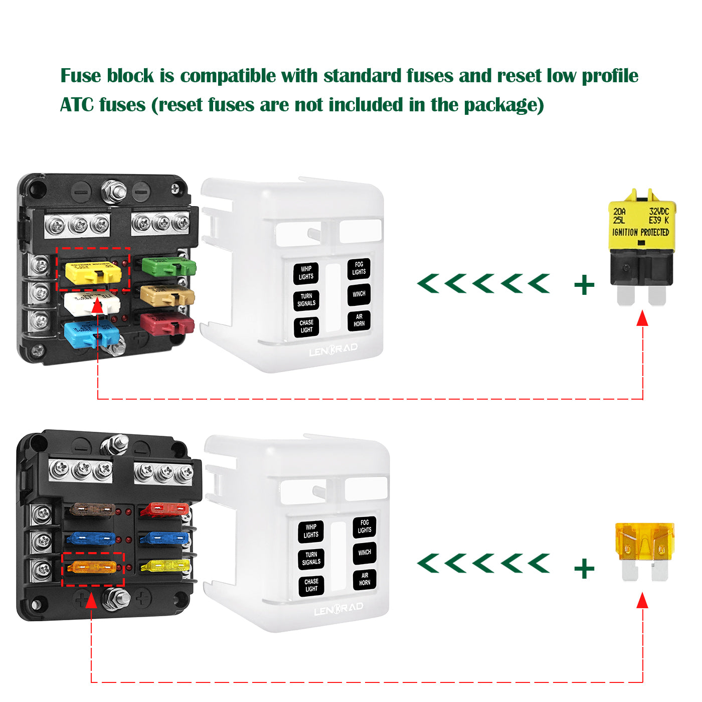 6 Way Blade ATO/ATC Fuse Blocks with Negative Bus Fuse Box, Protection Cover, Bolt Connect Terminals, Labels Sticker for Automotive Car Marine RV Truck(12 PCS Fuses) - THALASSA