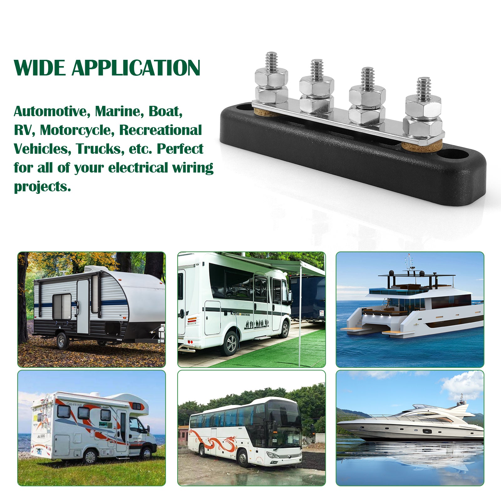 GenuineMarine  4 Position 250A DC/AC Copper Bus Bar Terminal Block for Yacht Boat Ship - THALASSA