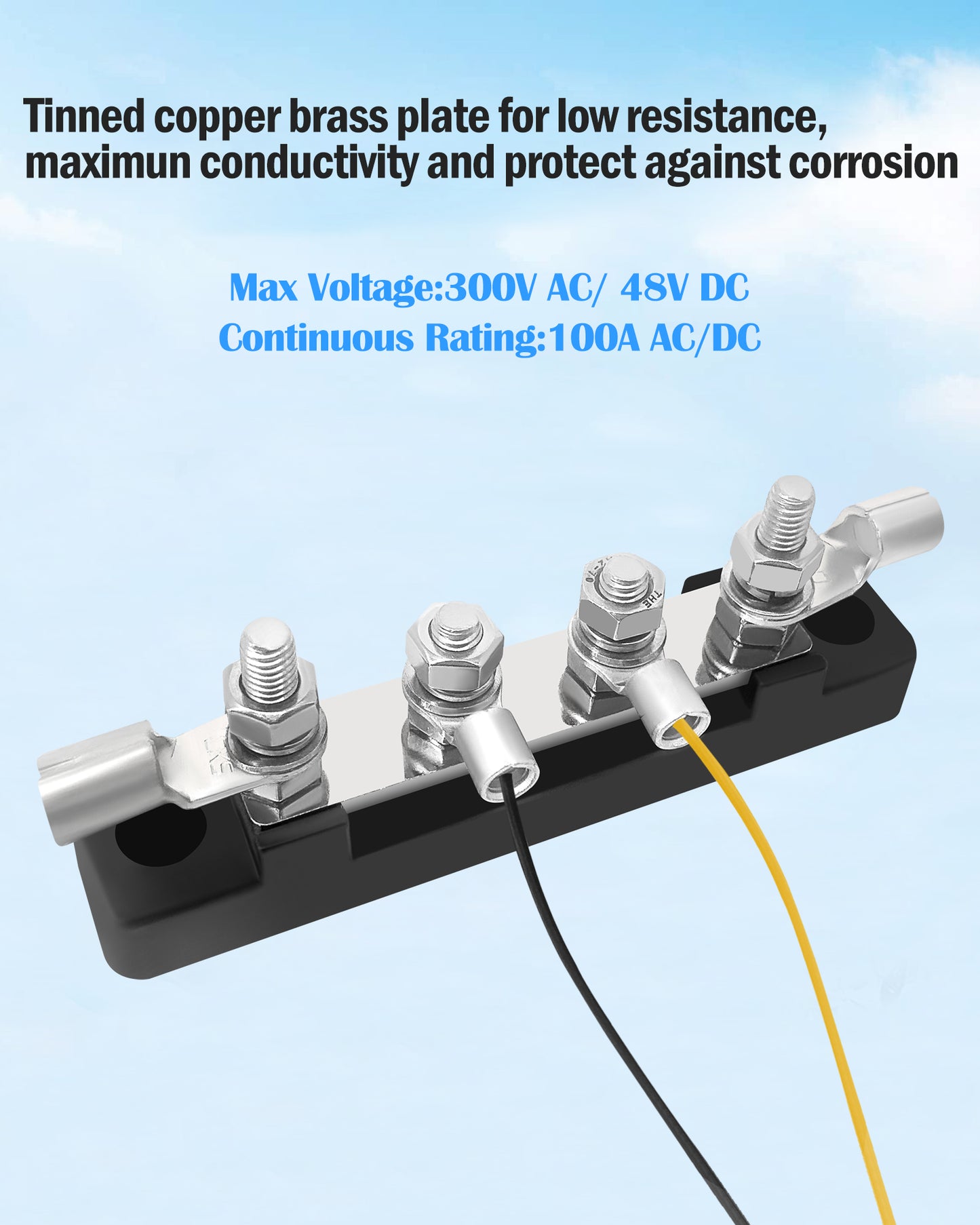 LENKRAD 4 Post Power Distribution Block Bus Bar with Cover, 4 x 10/32" Posts, 4 Terminal Bus Bars, 100 Amp Battery Terminal Distribution Block, 2 Packs - THALASSA