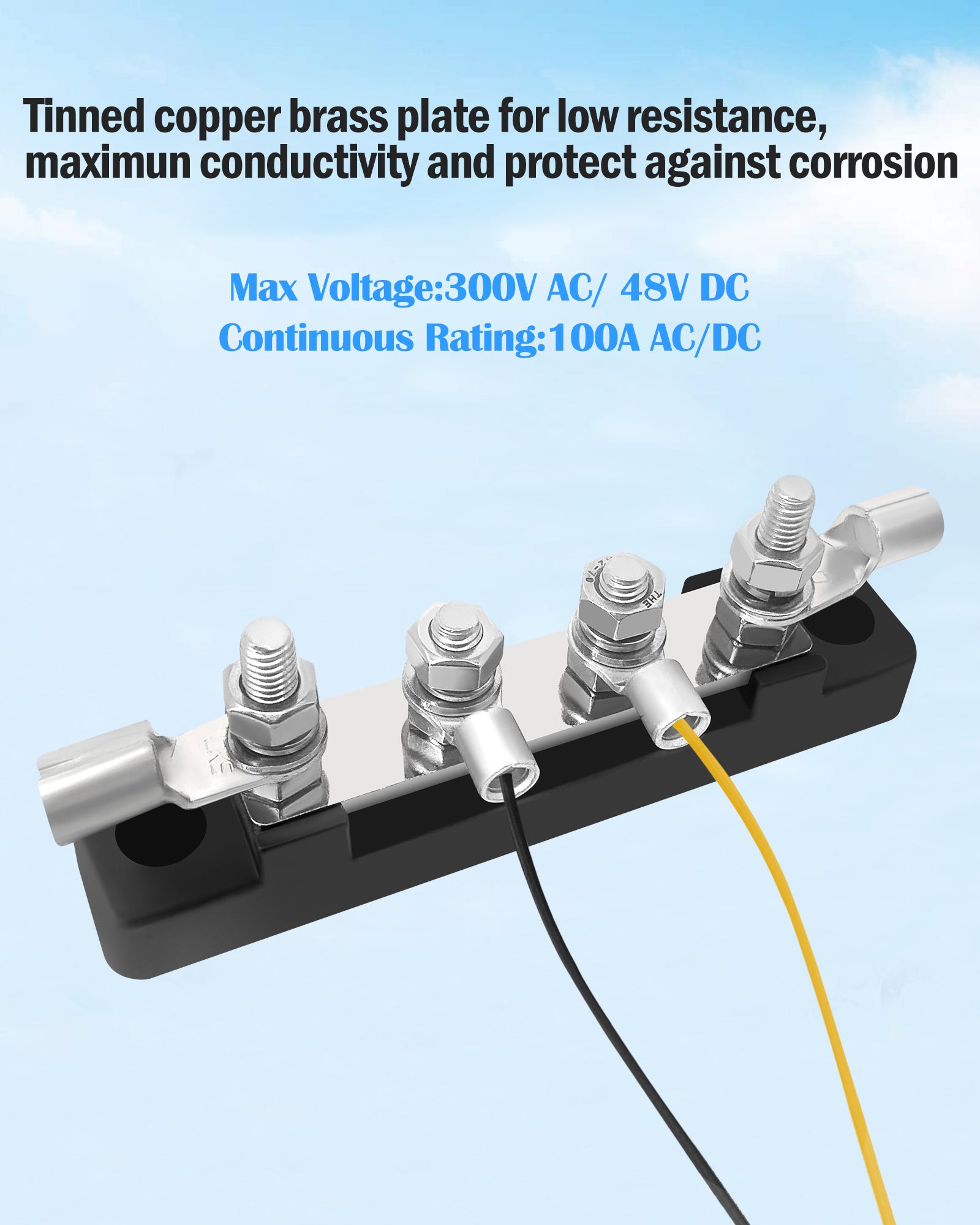 LENKRAD 4 Post Power Distribution Block Bus Bar with Cover, 4 x 10/32" Posts, 4 Terminal Bus Bars, 100 Amp Battery Terminal Distribution Block, 2 Packs - THALASSA