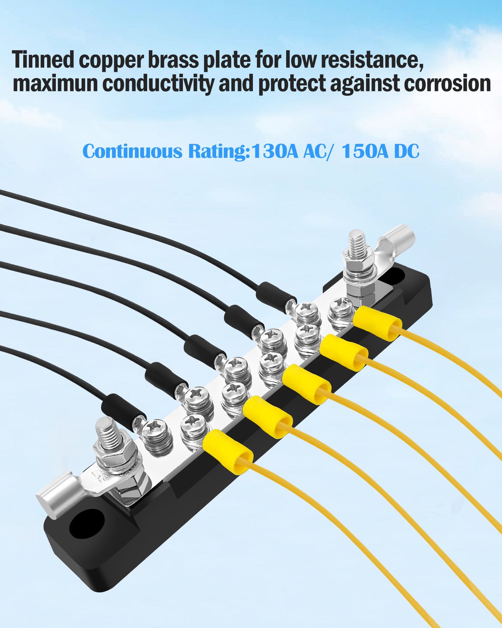 LENKRAD 2 Packs 150A Battery Bus Bar - 10 Terminal Power Distribution Block Bus Bars with Ring Terminals, 10 Way 8/32" Screws, 2 Way 1/4" Studs