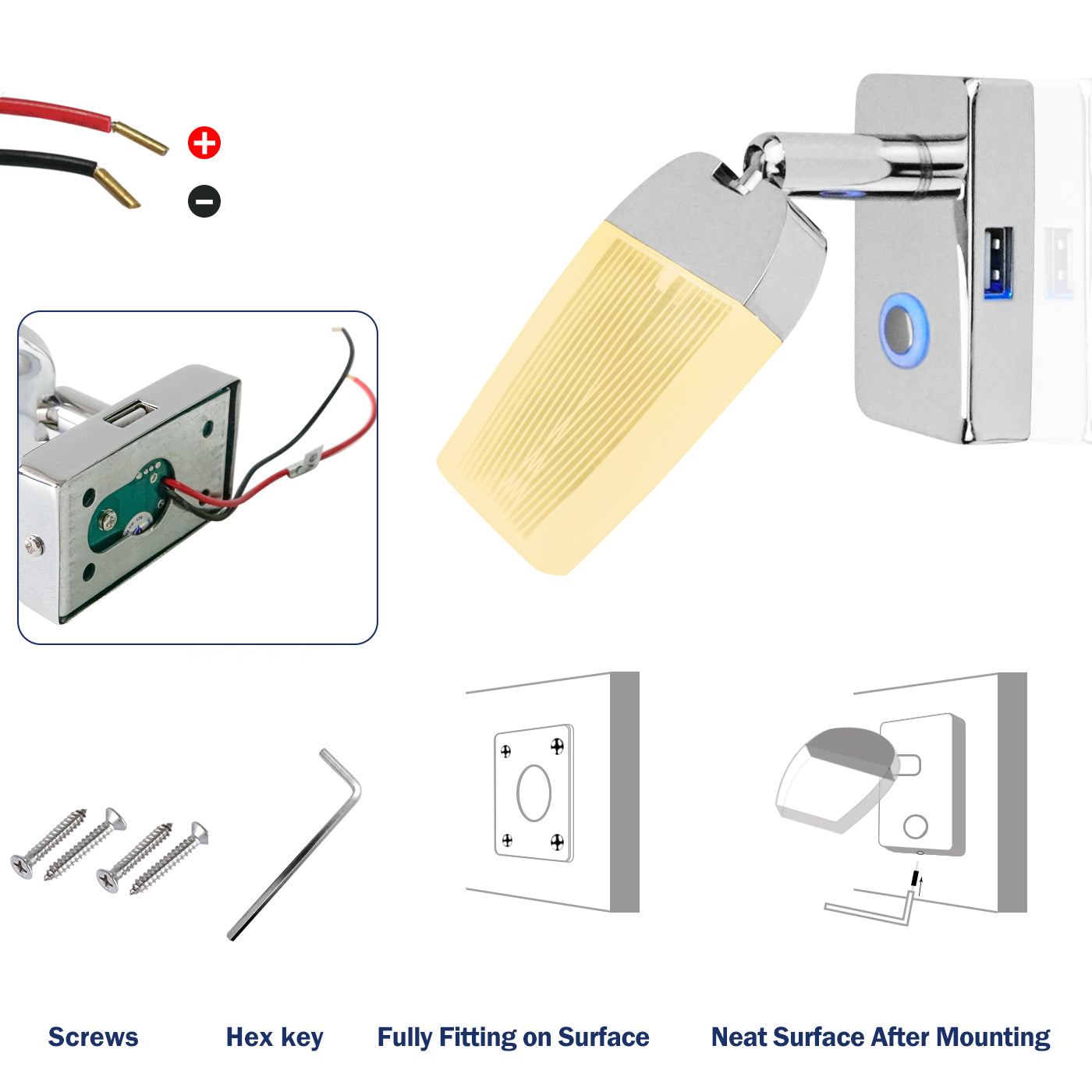 THALASSA 2Pcs RV Reading Light DC 12V Lighting Dimmer Touch Switch for Yacht Boat - THALASSA