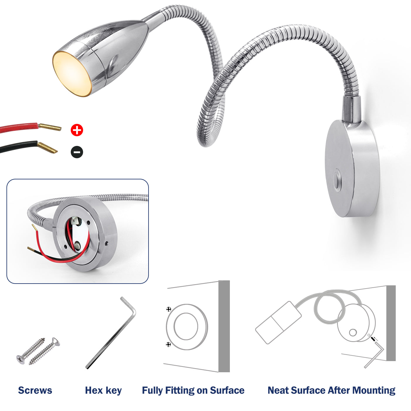 THALASSA 12/24V Touch Adjustable Switch 360° LED Reading Light with/without USB Port for Yacht Ship Villa Hotel - THALASSA