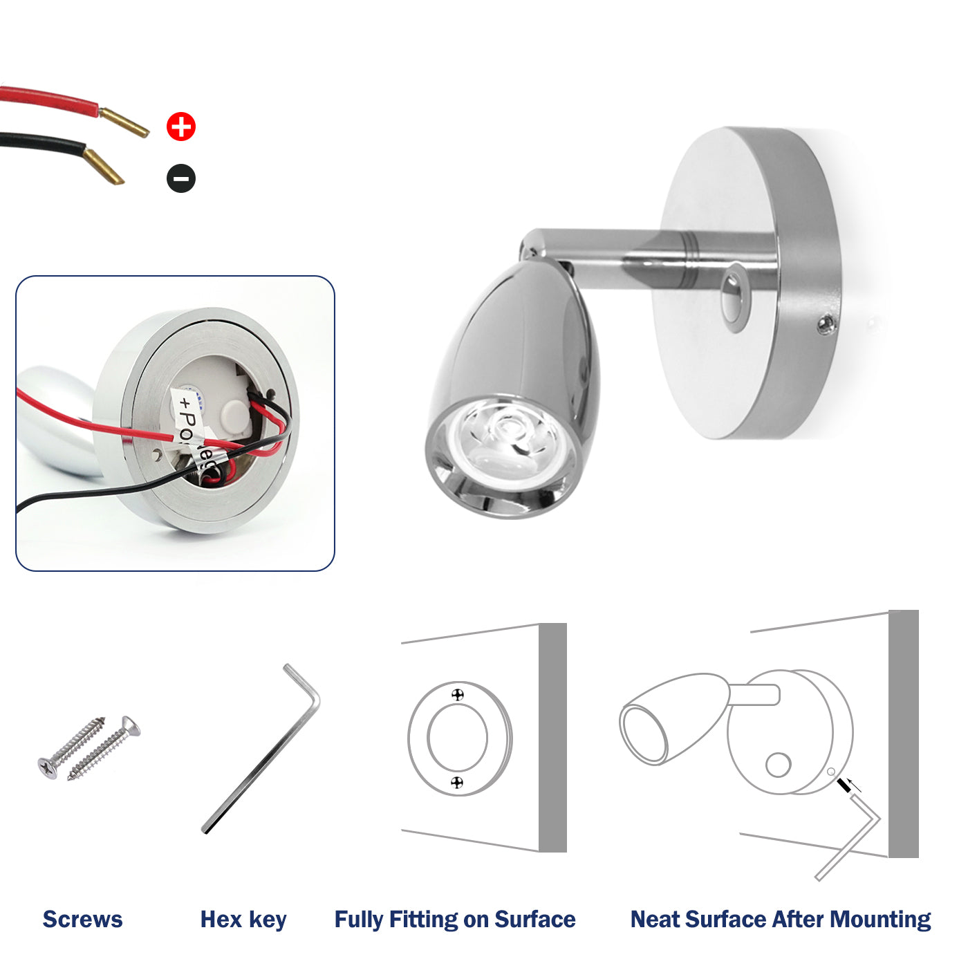 THALASSA 12V-24V Touch Adjustable Switch 90° with/without USB LED Reading Light for Yacht Ship - THALASSA